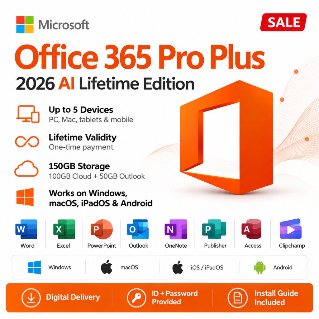 MlCROSCFT 365 Professional Plus MS (2026)  with New Copilot Ai Edition | (upto 5 Devices, Lifetime Validity) Regular Updates with Unlimited Reinstallations